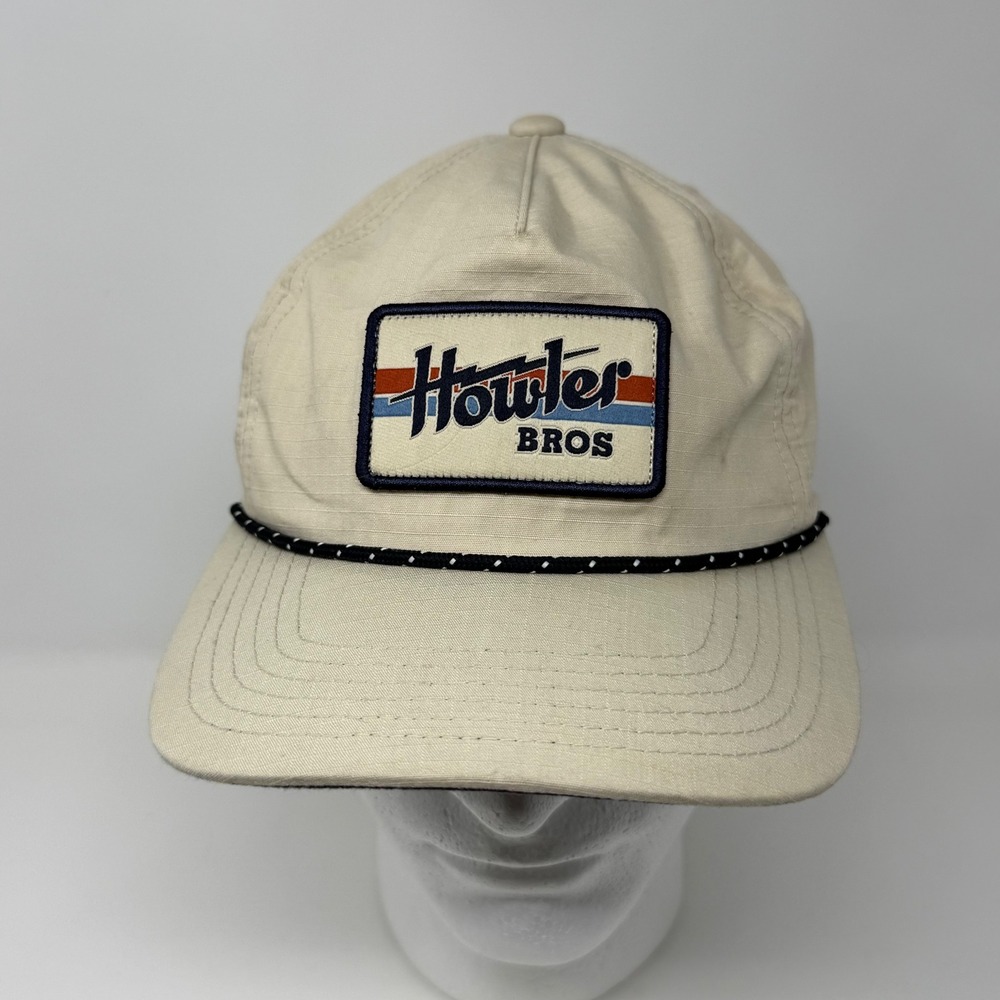 Howler Brothers Tan Ripstop Cotton 5-Panel Rope Snapback Hat Mens Logo Patch Cap